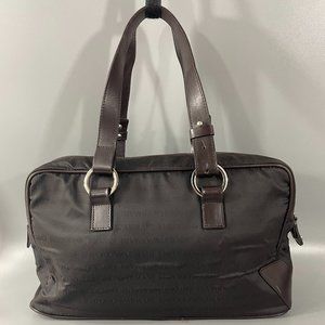 Vintage Emporio Armani Brown Nylon Monogram With Brown Leather Handbag